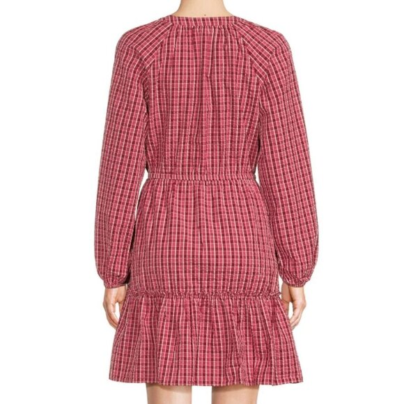 Time and Tru Women's Long Sleeve Micro Plaid Cotton Red Dress size L (12-14) - Picture 2 of 6